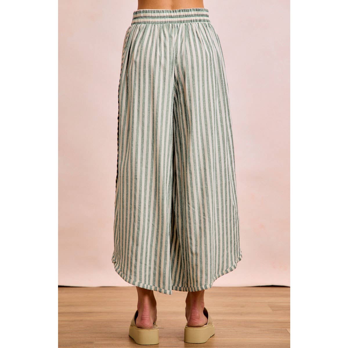 Green Stripe Eyelet Wide Leg Pants