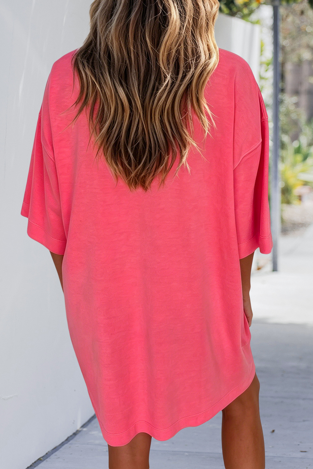 Solid Drop Shoulder Loose Casual T Shirt Mini Dress