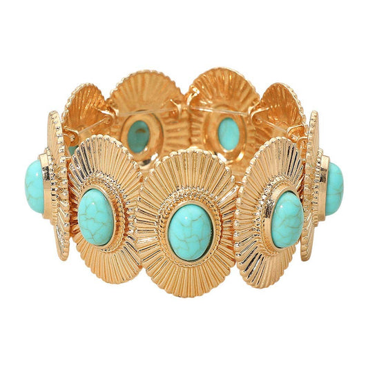 Bold Boho Oval Pearl Center Medallion Beaded Stretch Bracelet