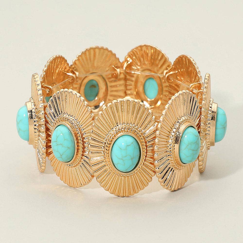 Bold Boho Oval Pearl Center Medallion Beaded Stretch Bracelet