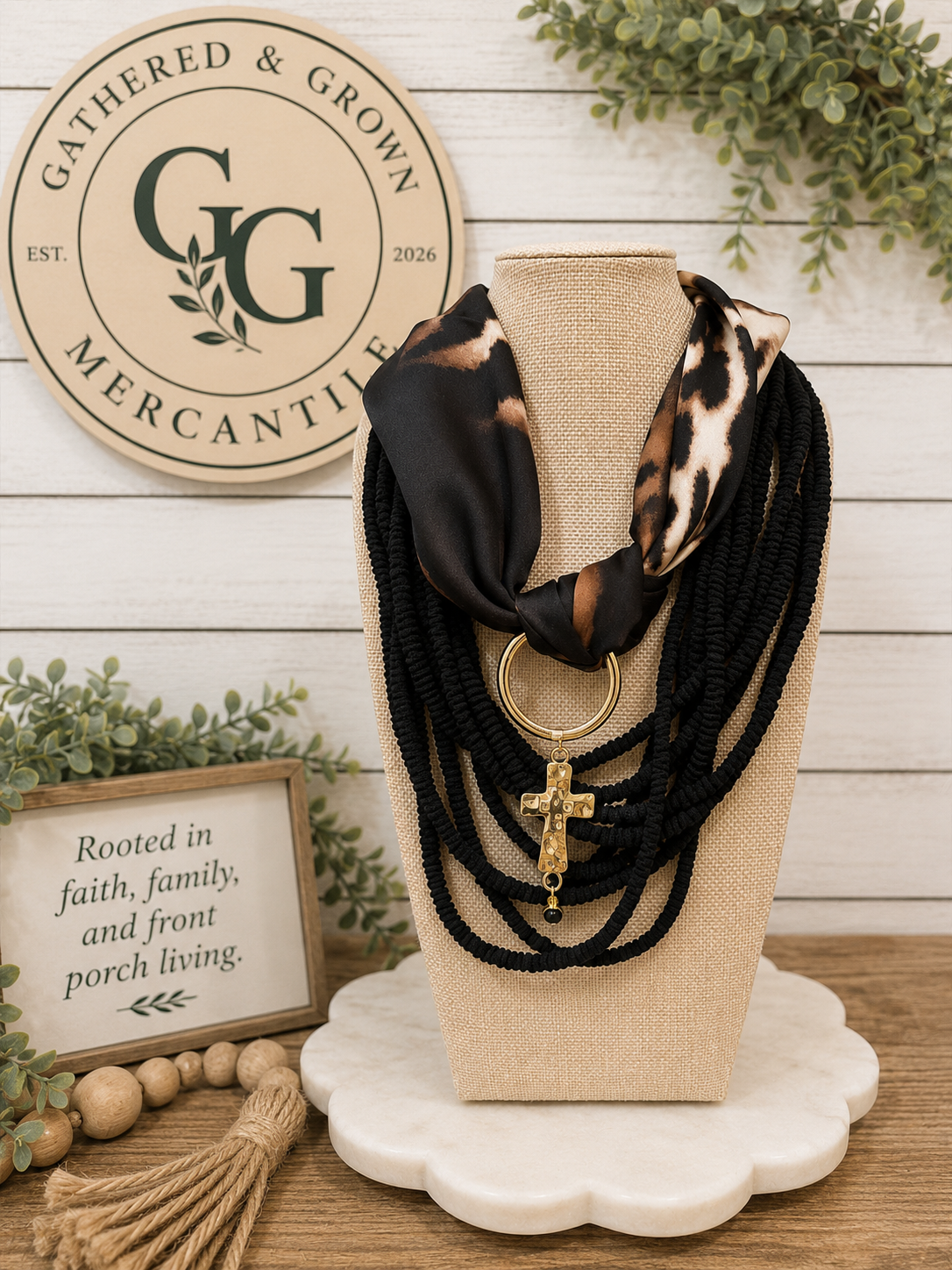 Leopard Scarf Cross Necklace
