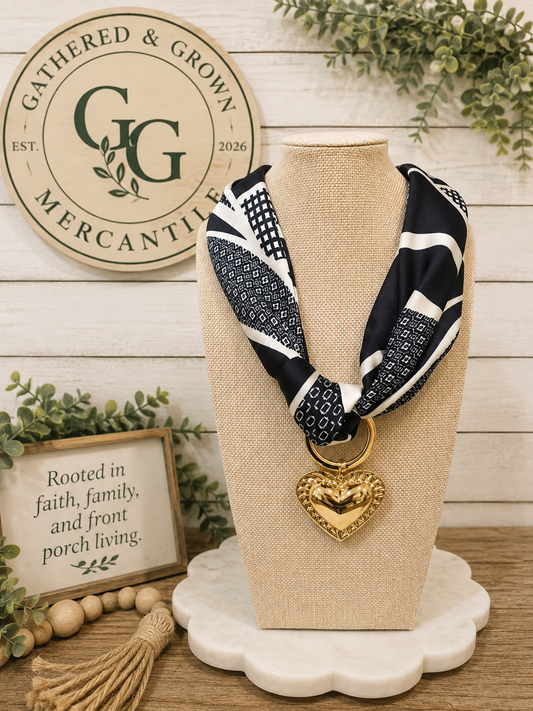 Navy Scarf Heart Necklace