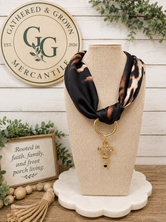 Leopard Scarf Cross Necklace