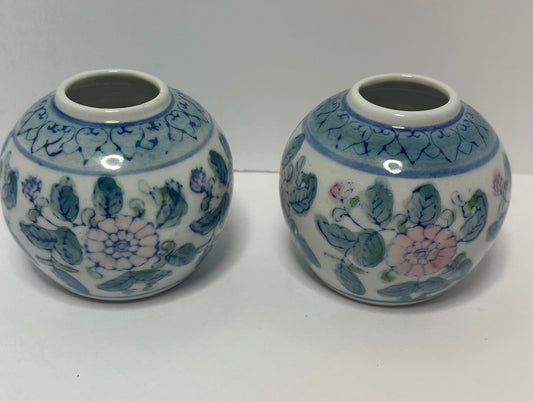 Vintage Hand-Painted Floral Mini Vases (Pair)