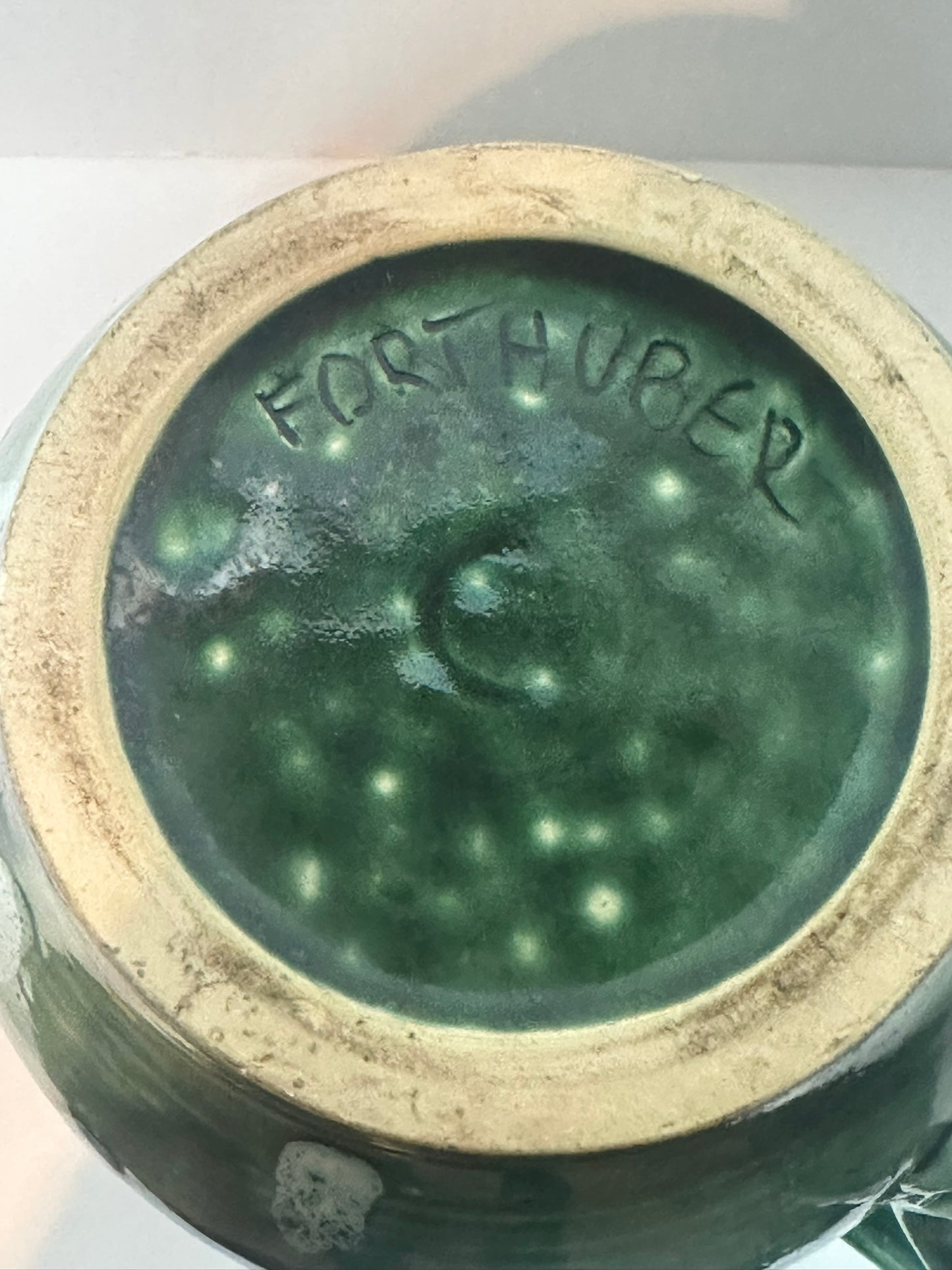 Vintage Studio Pottery Pitcher – Green Glaze with White Dots