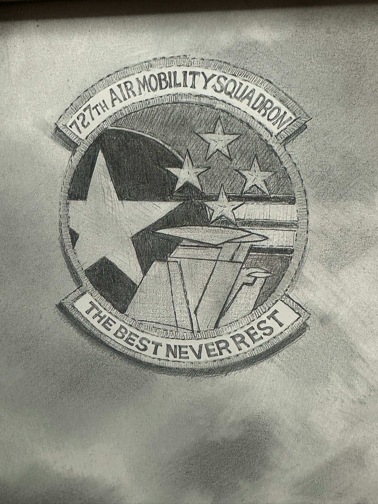 Framed Signed Military Aviation Drawing – 727th Air Mobility Squadron (2000)