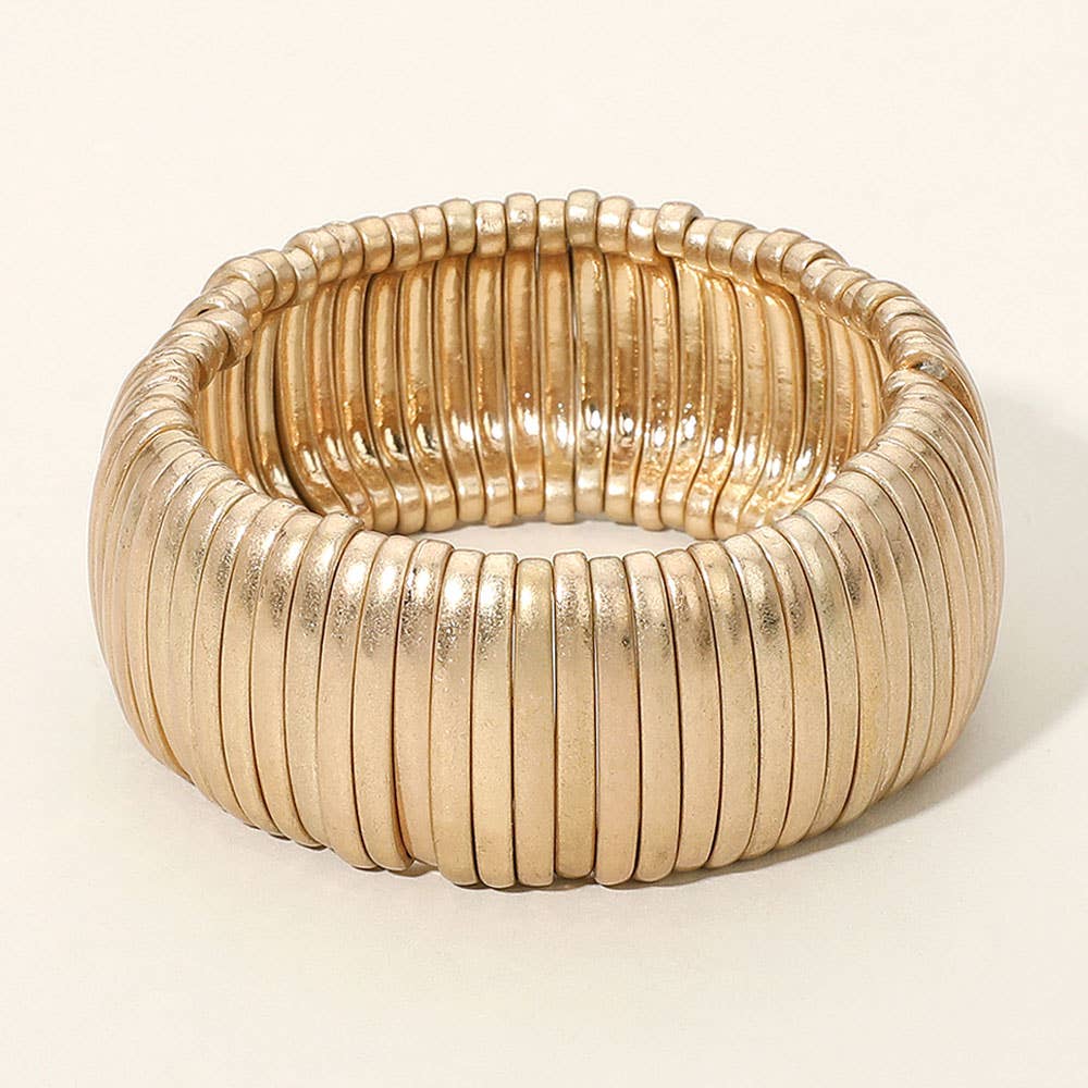 Wide Ribbed Metal Bar Stretch Bracelet
