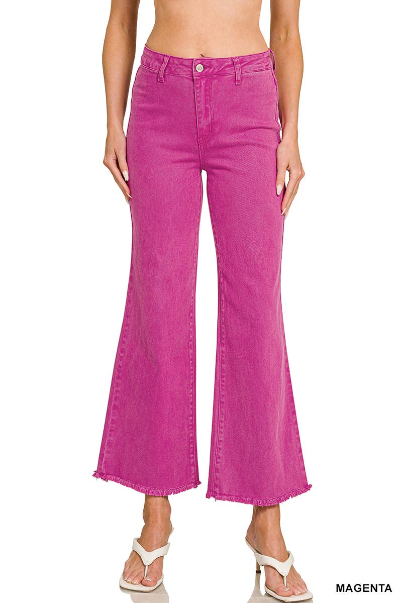 Zenana Acid Wash Frayed Hem Straight Wide Denim Jeans