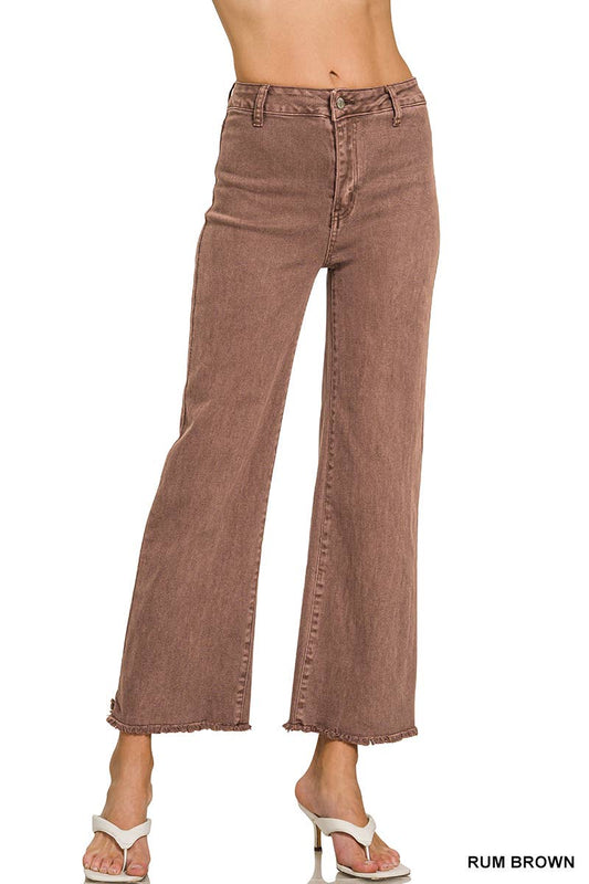 Zenana Acid Wash Frayed Hem Straight Wide Denim Jeans