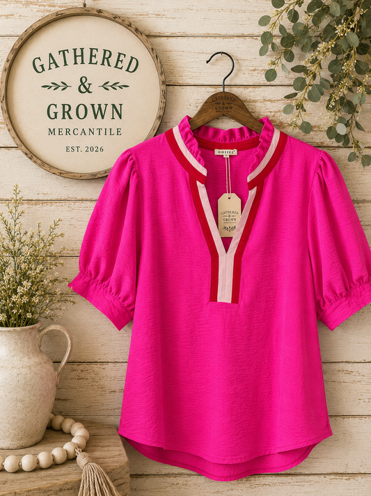 Pink Contrast Trim Top
