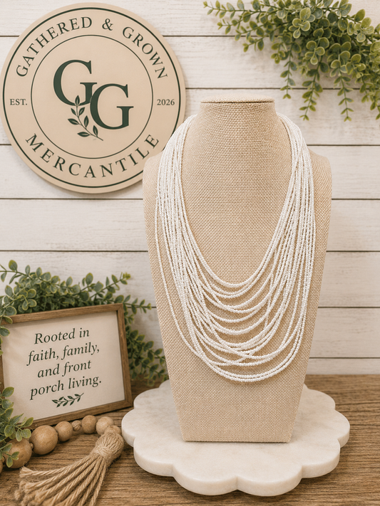 White Multi-Strand Beaded Necklace