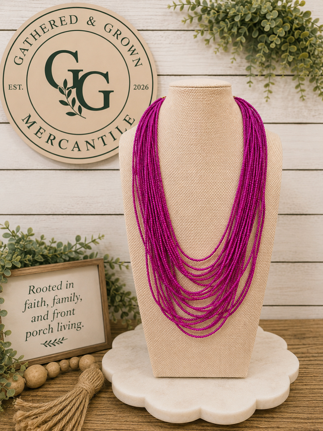 Hot Pink Multi-Strand Beaded Necklace